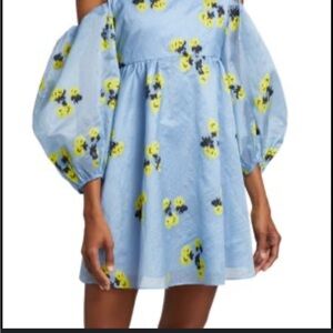 Tanya Taylor Light Blue Dress with Yellow Floral Design